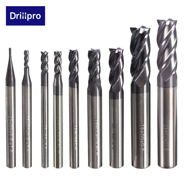 Drillpro 1-10mm 4 Flutes Tungsten Carbide End Mill Cutter Straight Shank End Mill Cutter CNC Tool