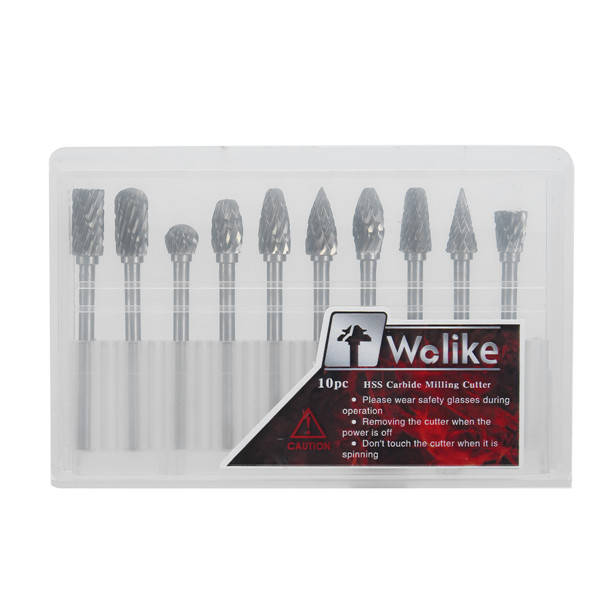 Wolike 10pcs 3mm Shank Tungsten Carbide Burr Rotary File Drill Bits Cutter