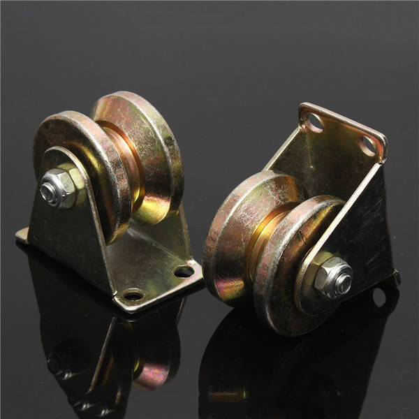 2pcs 660lb 2 Inch V Type Wheel Sliding Gate Roller Steel Wheel Track Rail with Bracket Casters