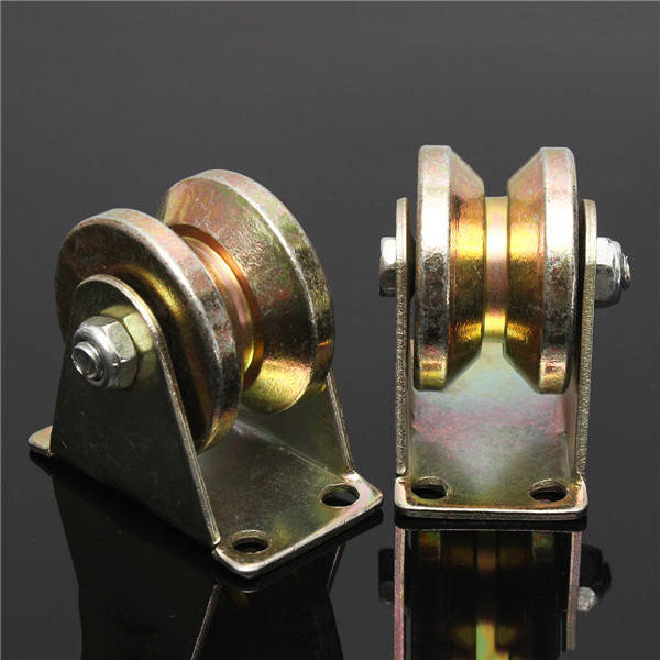 2pcs 660lb 2 Inch V Type Wheel Sliding Gate Roller Steel Wheel Track Rail with Bracket Casters