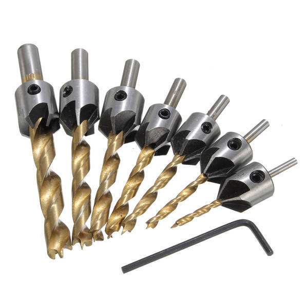 7pcs 3-10mm 5 Flute HSS Countersink Drill Bit
