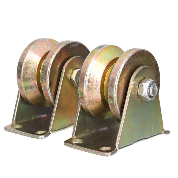 2pcs 660lb 2 Inch V Type Wheel Sliding Gate Roller Steel Wheel Track Rail with Bracket Casters