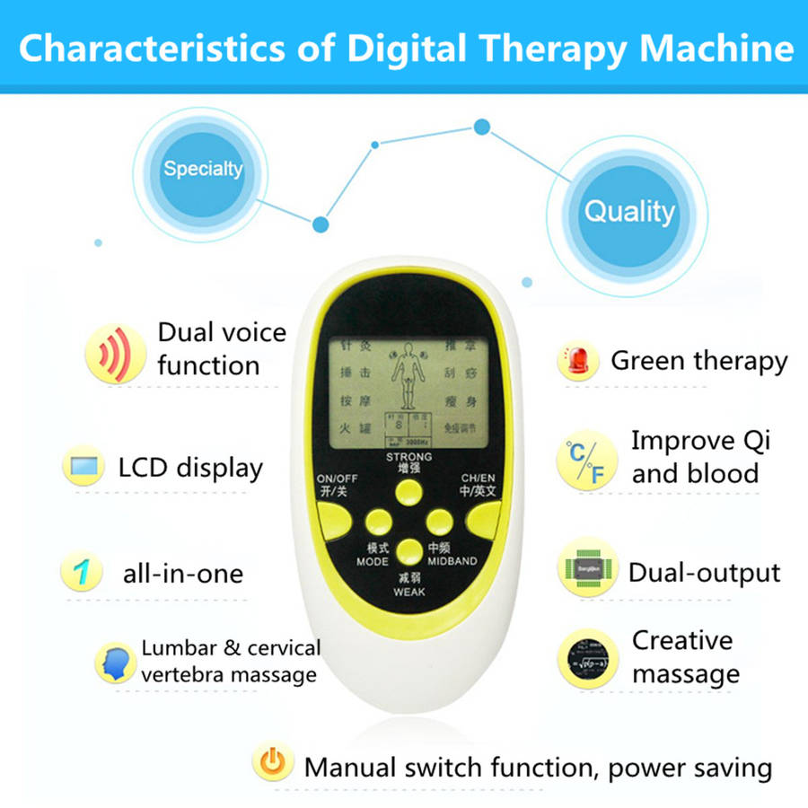 Digital Dual Output  Electric Physiotherapy Acupuncture Tools Massager 8 Electrodes Squishies Squishy Pads