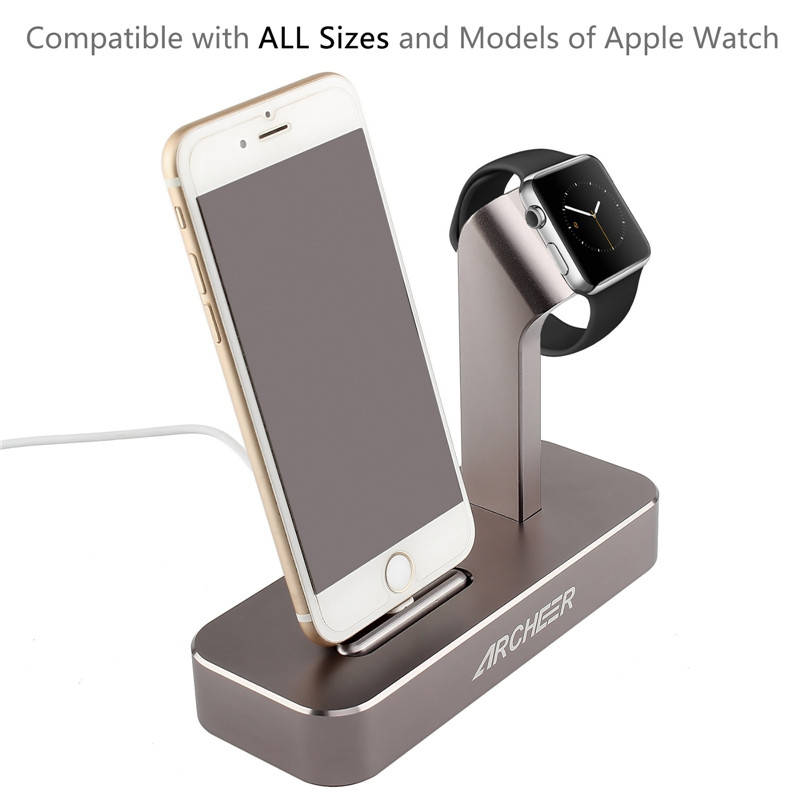 ARCHEER 2 in 1 Watch Stand Charging Station Dock Desktop Charger Adapter For iPhone 6S Apple Watch
