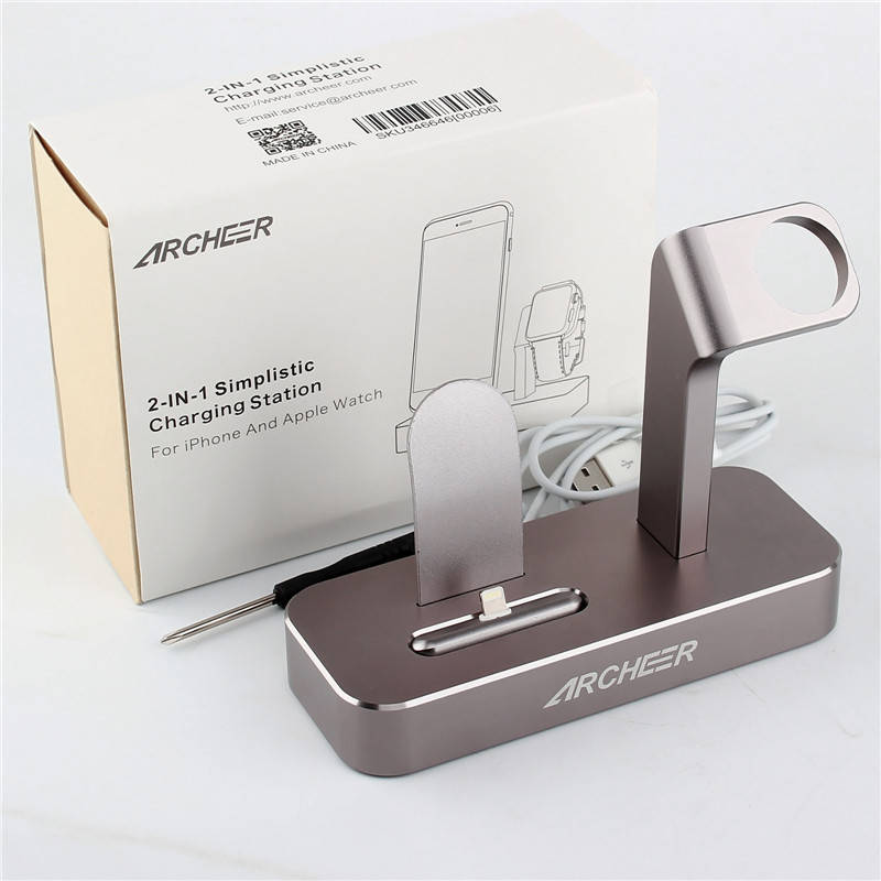 ARCHEER 2 in 1 Watch Stand Charging Station Dock Desktop Charger Adapter For iPhone 6S Apple Watch
