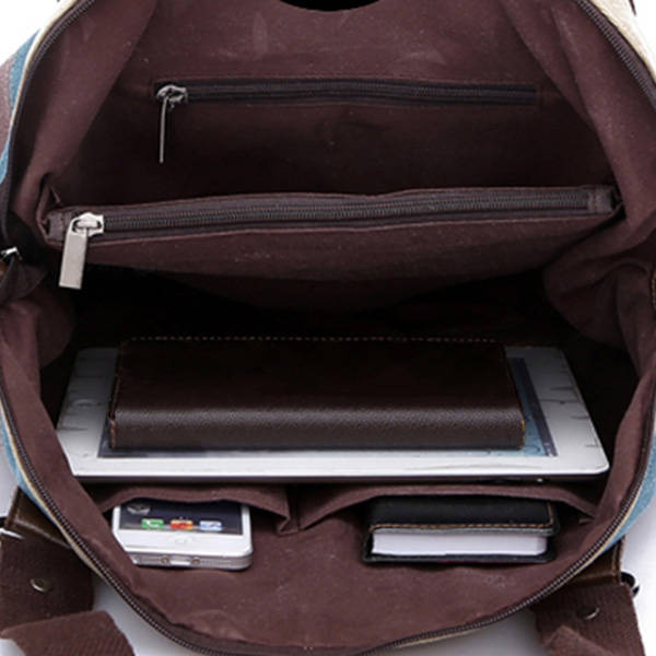 Women Casual Stripe Canvas Handbags Micro-Fibric Leather Shoulder Bags Contrast Color Crossbody Bags