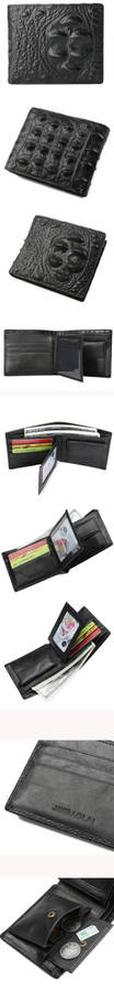 Men Crocodile Pattern Genuine Leather Short Wallet Coin Bag 
