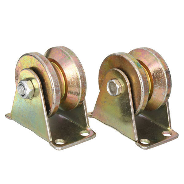 2pcs 660lb 2 Inch V Type Wheel Sliding Gate Roller Steel Wheel Track Rail with Bracket Casters