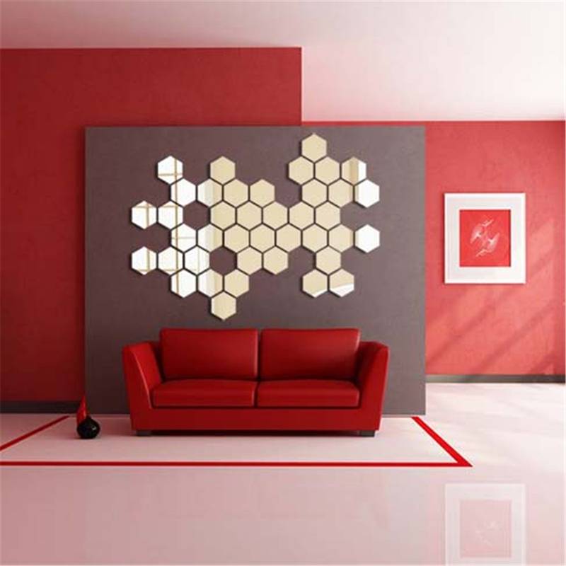 Honana DX-Y5 12Pcs Cute Silver DIY Hexagon Mirror Wall Stickers Home Wall Bedroom Office Decor
