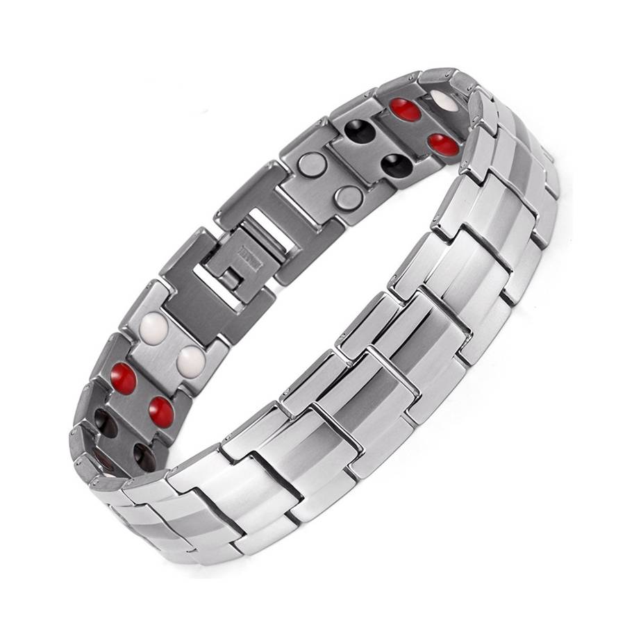 Punk Men Stainless Steel 4 in 1 Silver Strong Magnetic Therapy Bracelet Healing Jewelry