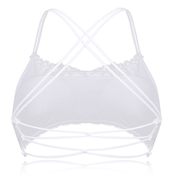 Women Sexy Back Criss-cross Lace-tirm Sling Vest Wireless Halter Back Hollow Out Wrapped Chest Thin