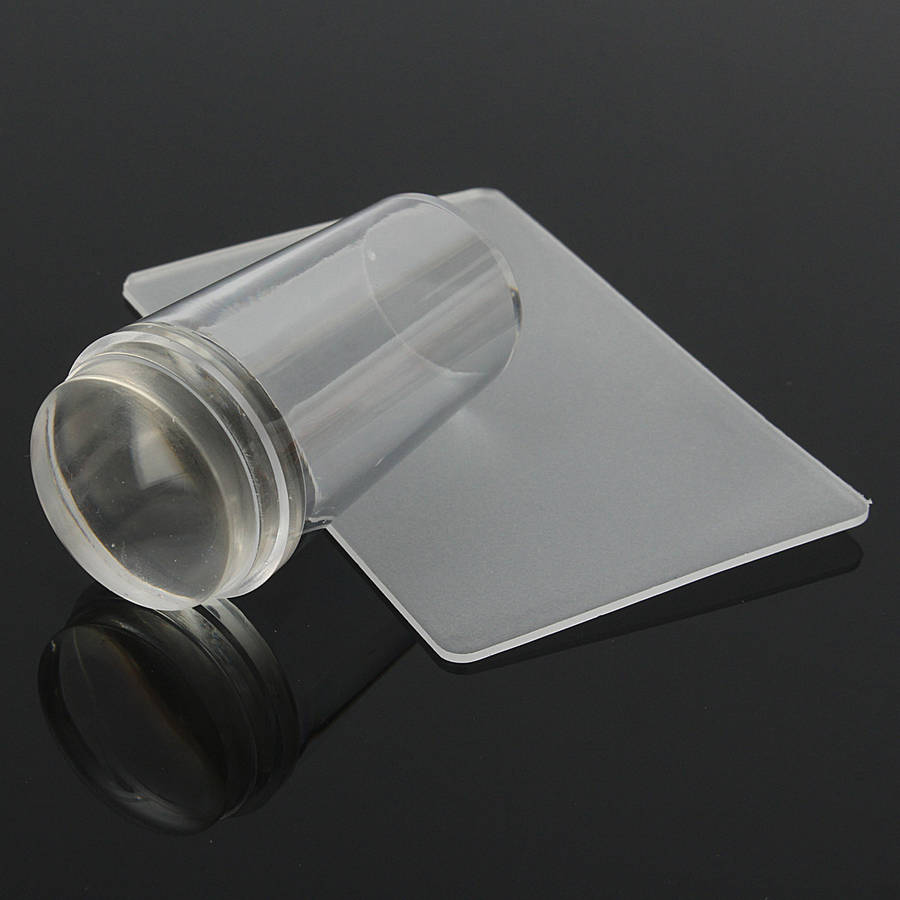 Transparent Silicone Nail Art Stamper Stamping Template With Cap Scraper