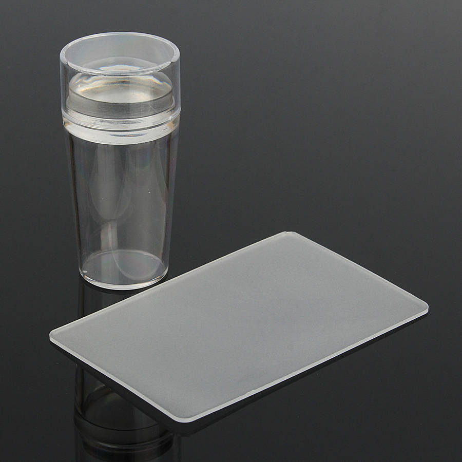 Transparent Silicone Nail Art Stamper Stamping Template With Cap Scraper