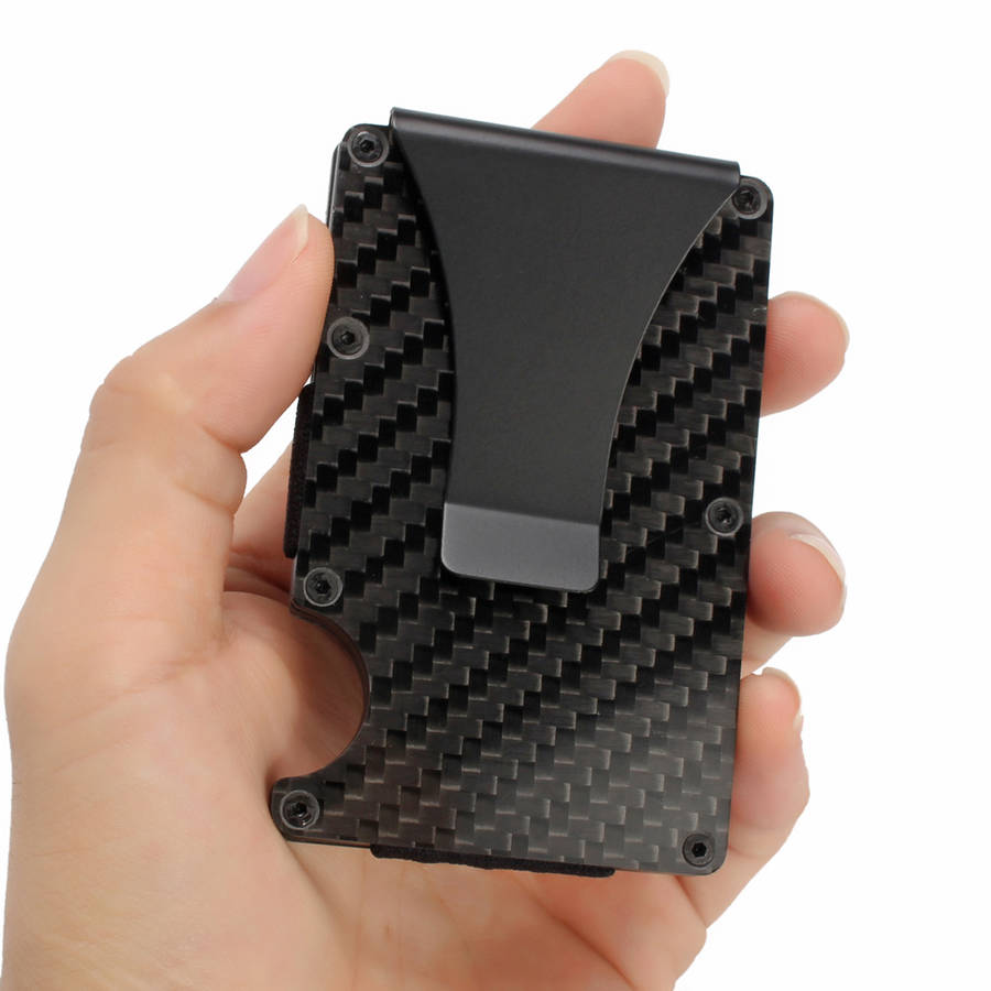Slim Carbon Fiber Credit Card Holder RFID Blocking Metal Wallet Money Clip Case