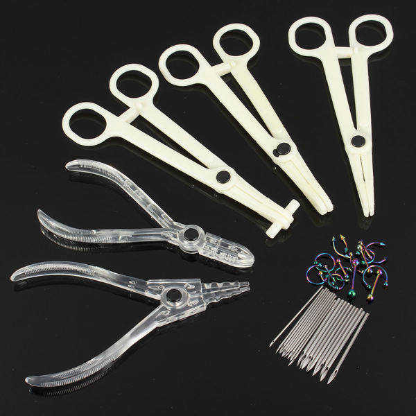 Body Jewelry Piercing Tool Kit Navel Ring Pliers Forceps Needles Set