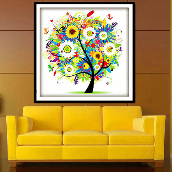 45x45cm DIY Needlework Summer Tree Cross Stitch Kits Embroidery Print