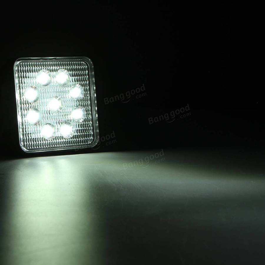 27W 6000K LED Work Light Bar Square Flood Light For 4X4 Off Road UTV Truck Boat