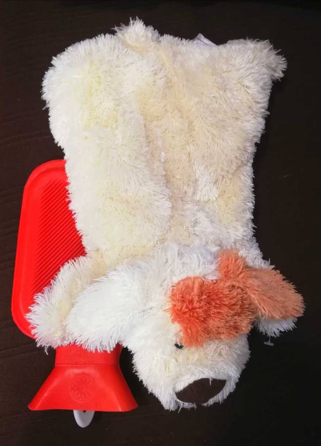 Snuggles the Puppy. A warm water bottle plush toy. 38cm.