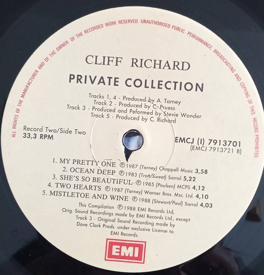 CLIFF RICHARD - PRIVATE COLLECTION LP VINYL RECORD - DOUBLE ALBUM