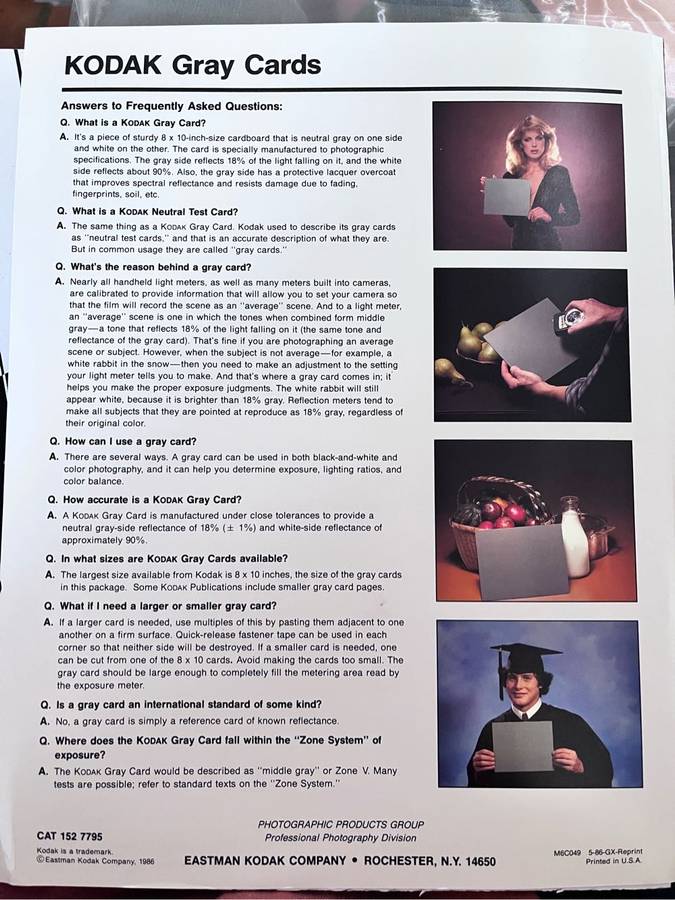 Kodak gray cards R-27 (printed in USA in 1980s)