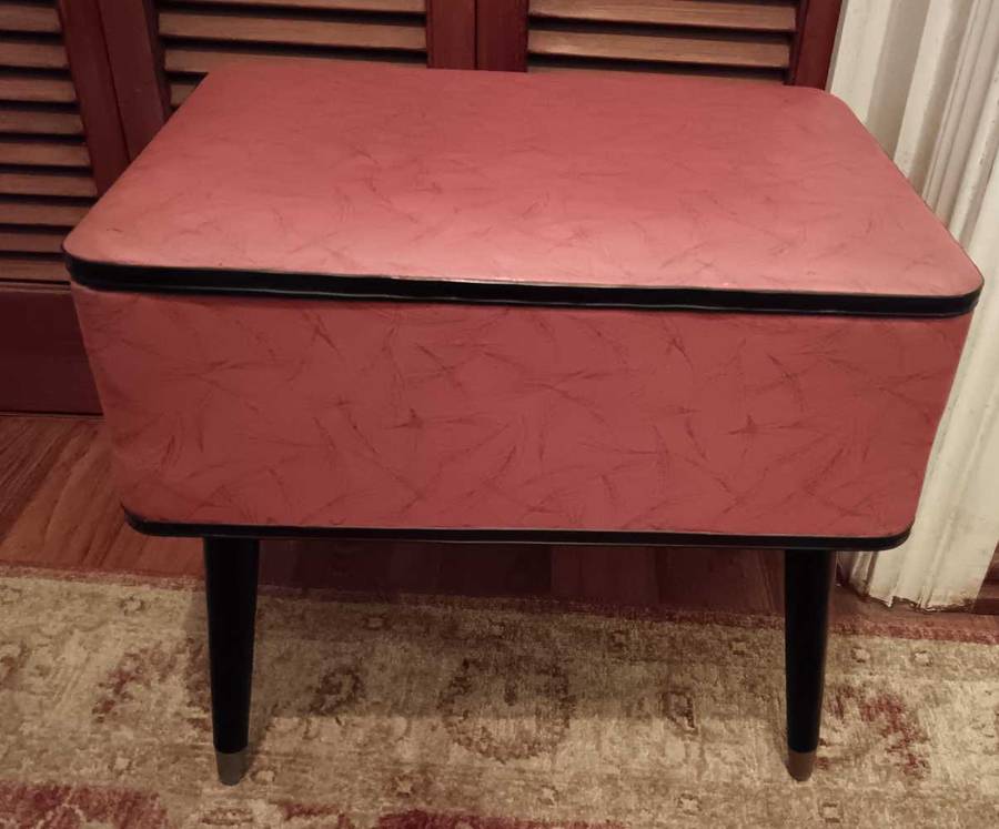 Mid Century Original Vinyl Sewing Box Stool