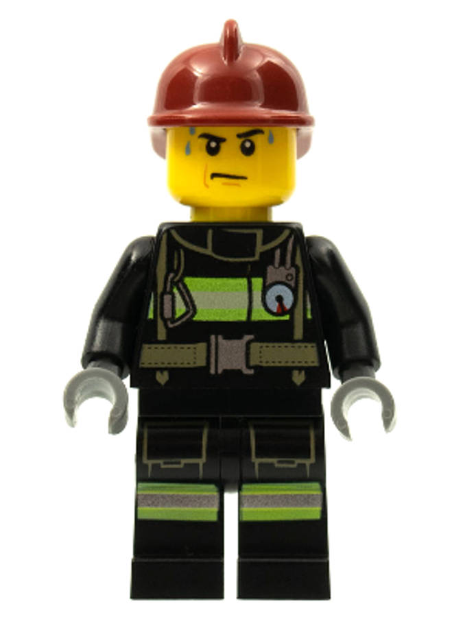 Fire - Fire - Reflective Stripes with Utility Belt, Dark Red Fire Helmet - Original Lego Minifigures