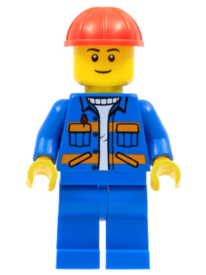 Blue Jacket with Diagonal Lower Pockets and Orange Stripes, Blue Legs - Original Lego Minifigures