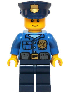 LEGO - Police - Gold Badge, Police Hat, Black Eyebrows, Smile (60063) Minifig
