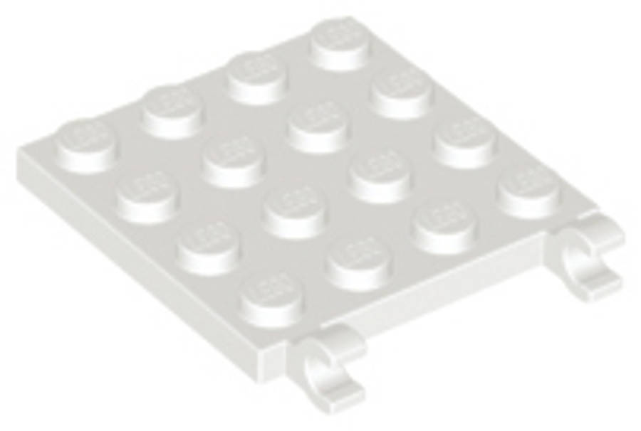 Lego (U) ~ Plate Modified 4 x 4 with 2 Open O Clips (Horizontal Grip) ~ [White]