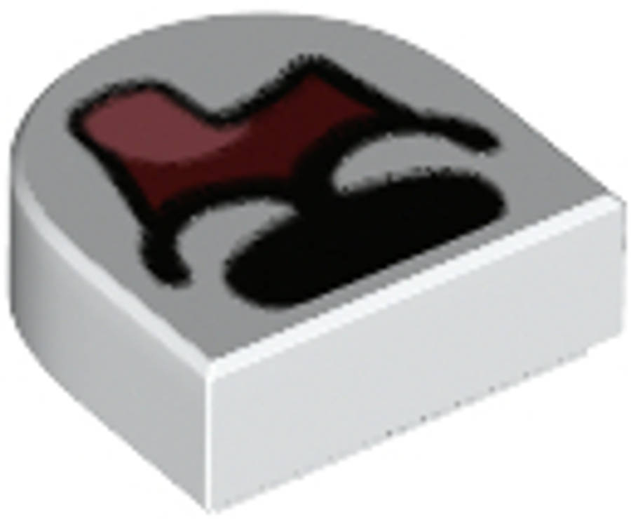 Lego (N) ~ Tile Round 1 x 1 Half Circle Extended with Black Nose Dark Red Open Mouth and  ~ [White]