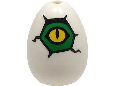 Lego NEW - Egg with Small Pin Hole with Yellow and Green Alligator / Crocodile / Dinosaur~ [White]