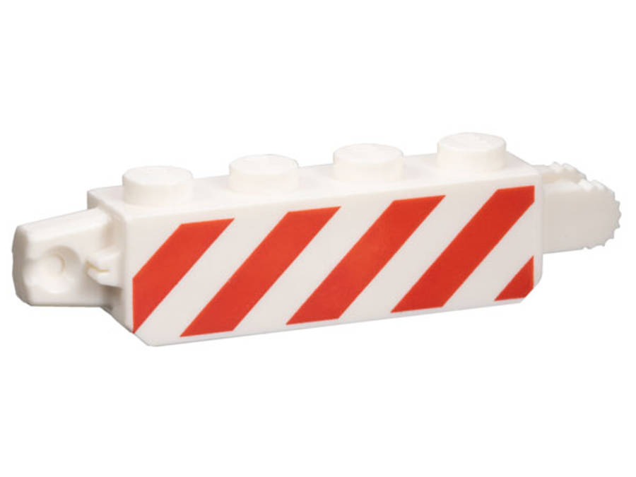Lego (U) ~ Hinge Brick 1 x 4 Locking with Red and White Danger Stripes Pattern on Both Si ~ [White]