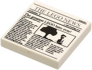 Lego Used - Tile 2 x 2 with Newspaper 'THE LEGO NEWS' 'volume 3' and 'The greatest LEGO he~ [White]