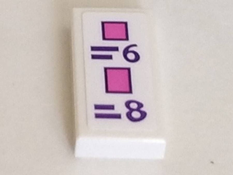 Lego (U) ~ Tile 1 x 2 with Dark Pink Rectangles Dark Purple Price Chart with '=6' and '=8 ~ [White]