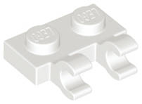 Lego (N) ~ Plate Modified 1 x 2 with 2 Open O Clips (Horizontal Grip) ~ [White]