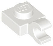 Lego (N) ~ Plate Modified 1 x 1 with Open O Clip (Horizontal Grip) ~ [White]