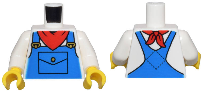 Lego (N) ~ Torso Blue Overalls Pocket Gold Buckles and Red Bandana Pattern / White Arms /  ~ [White]