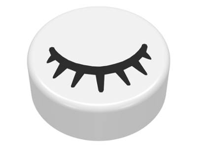 Lego (N) ~ Tile Round 1 x 1 with Black Eye Closed with 7 Eyelashes Pattern ~ [White]