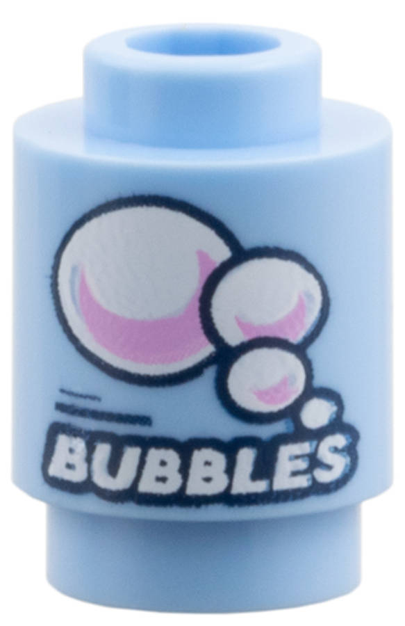 Lego (N) ~ Brick Round 1 x 1 with White 'BUBBLES' and Bright Pink Reflections  ~ [Bright Light Blue]