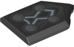 Lego (N) ~ Tile Modified 2 x 3 Pentagonal with 4 Circles and Blue Energy Lines Pattern ~ [Black]