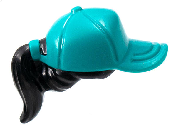 Lego (N) ~ Minifigure Hair Combo Hair with Hat Ponytail with Molded Dark Turquoise Ball Ca ~ [Black]