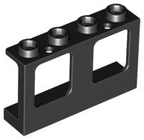 Lego (N) ~ Window 1 x 4 x 2 Plane Single Top Hole and Single Bottom Hole for Glass ~ [Black]