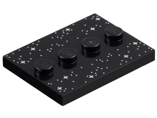 Lego (N) ~ Tile Modified 3 x 4 with 4 Studs in Center with White Dots and Sparkles / Stars ~ [Black]
