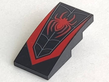 Lego NEW - Slope Curved 4 x 2 with Red Spider and Dark Bluish Gray Web Pattern~ [Black]