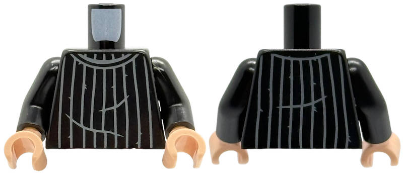 Lego (N) ~ Torso Sweater with Dark Bluish Gray Collar Folds and Vertical Stripes Pattern / ~ [Black]