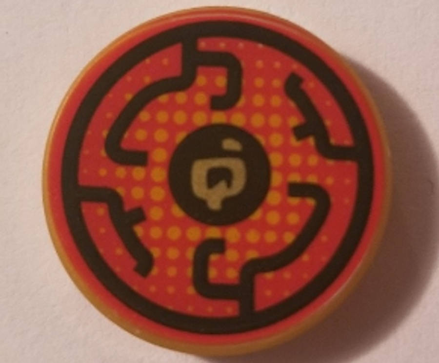Lego (U) ~ Tile Round 2 x 2 with Bottom Stud Holder with Black Circular Lines on Red ~ [Pearl Gold]