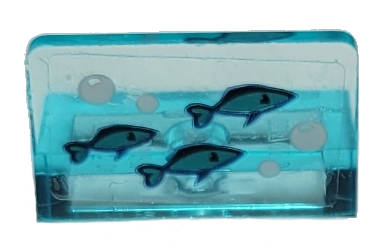 Lego (U) ~ Panel 1 x 2 x 1 with 3 Dark Turquoise Fish and White Bubbles Patter ~ [Trans-Light Blue]