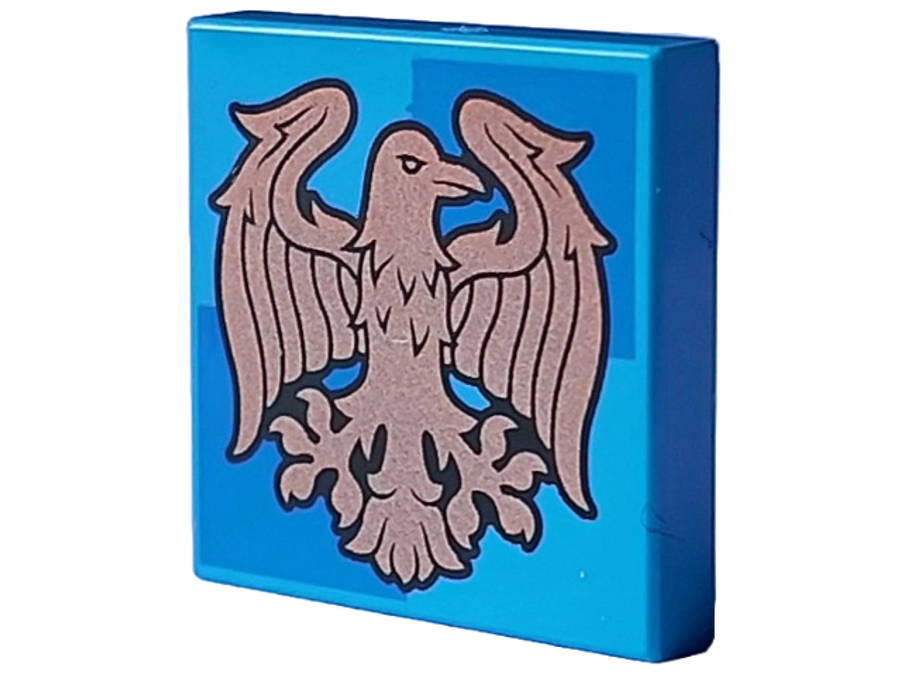 Lego (N) ~ Tile 2 x 2 with Copper Ravenclaw Crest on Blue Squares Pattern ~ [Dark Azure]