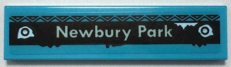 Lego (U) ~ Tile 1 x 4 with Light Aqua 'Newbury Park' and Metallic Light Blue Rivet ~ [Medium Azure]
