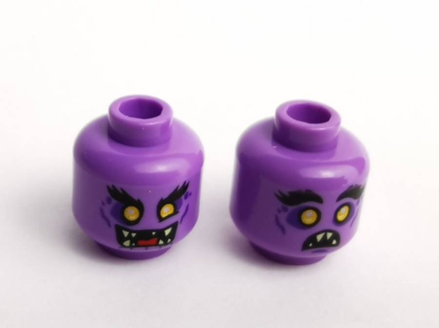 Lego (U) ~ Minifigure Head Dual Sided Alien with Cheek Lines Raised Black Eyebr ~ [Medium Lavender]